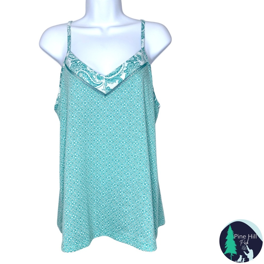 Jones NY Pajama Set 2 PC Cami Pants Womens Large Paisley Knit Teal Romantic EUC - Picture 3 of 10